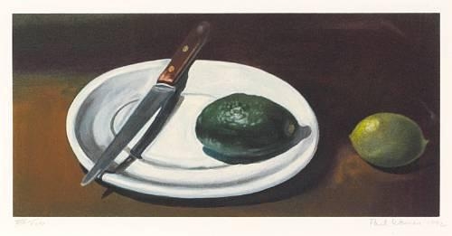 Untitled (Avocado and Plate); Untitled (Cheese); Untitled (Olives); Untitled (Onion); Untitled (Oranges) (5) by Paul Wonner, 1992