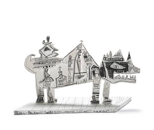 Artwork by Ynez Johnston, Pen and Ink Animal, Made of mixed media and wood