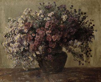 Autumn asters in a vase by Frans Oerder