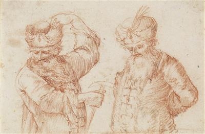 Two men, each with a fur hat by German School, 18th Century