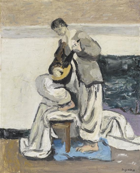 Man standing with mandolin by Max Gubler, 1930
