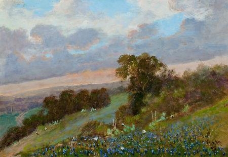 Artwork by Carl Thomas Hoppe, Bluebonnet Hillside, Made of Oil on masonite