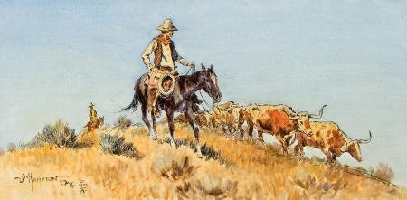 Cowboys with the Herd by John Hampton, 1972