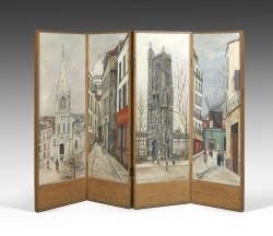 Artwork by Maurice Utrillo, Le paravent de Maurice Utrillo (4), Made of oil on canvas laid down on panels
