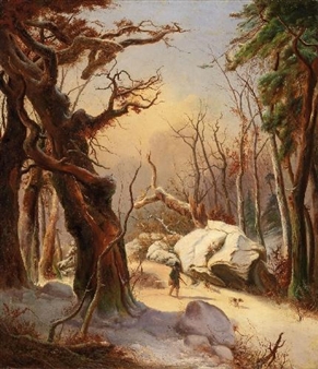 WINTER LANDSCAPE WITH HUNTSMAN - Carl Friedrich Lessing