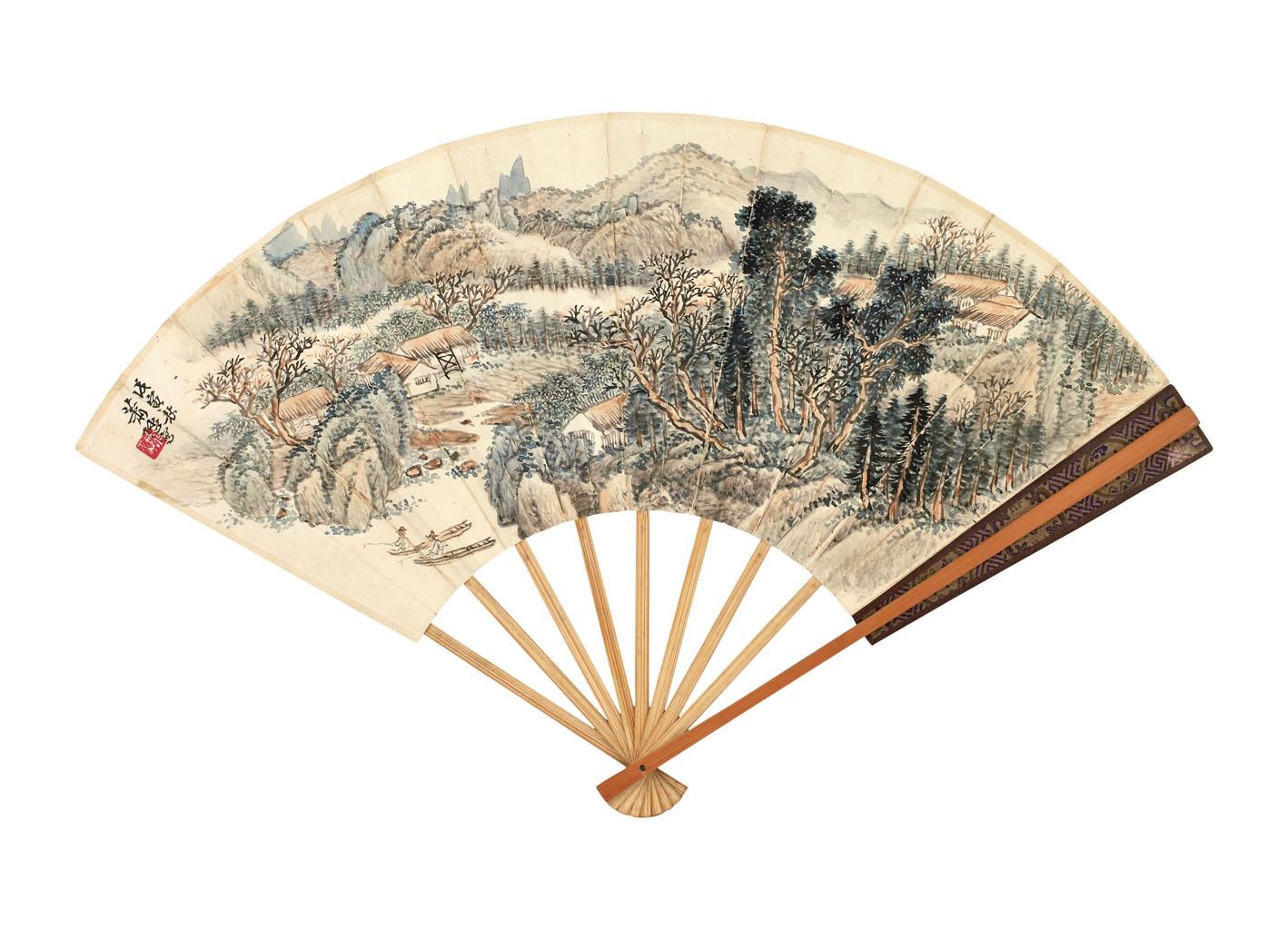 Artwork by Xiao Xun, BOATING, Made of Folding fan, ink and color on paper