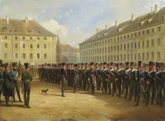 Crown prince Frederick William of Prussia being rebuked by his military instructor Eduard von Bonin in Wroclaw, shortly before the deployment of the troops - Carl Rechlin