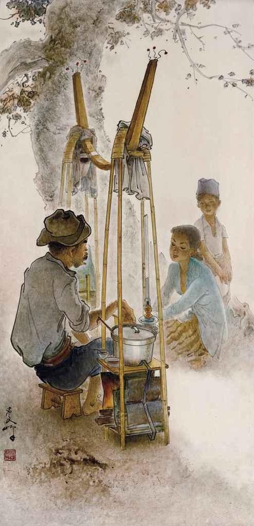 Artwork by Lee Man Fong, Food Vendor, Made of oil on panel