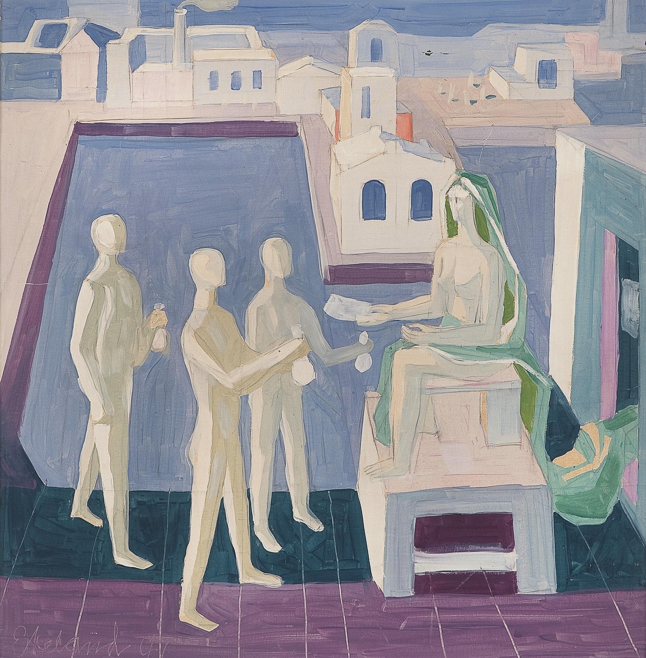 Figures in a City Landscape by Arne Ekeland, 1941