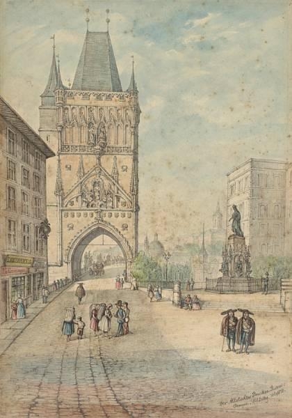 Artwork by Joshua Edward Adolphus Dolby, The Old Town tower on the Charles Bridge, Prague, Made of watercolour, unframed