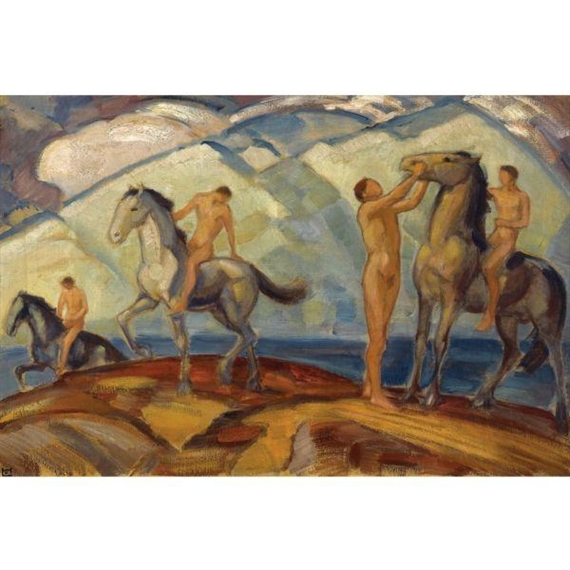 Reiter am Bergsee (Riders at a Mountain Lake) by Ludwig von Hofmann