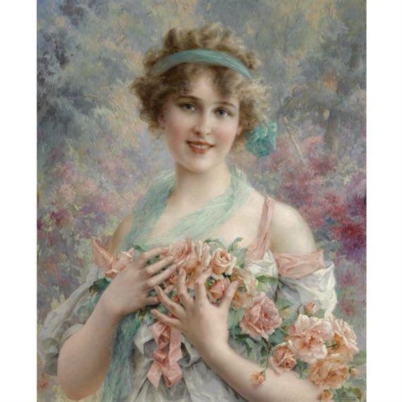 Fille aux roses by Émile Vernon, 1919