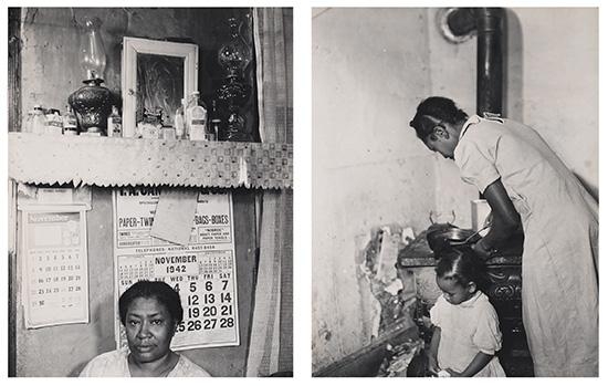 2 Works: Woman in her home, Southwest section of Washington, D.C. ;   Mother preparing dinner in a one-room flat, Southwest section, Washington, D.C. by Gordon Parks, 1942
