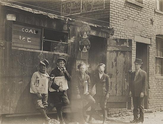 Newsies at Skeeter's Branch, St. Louis, Mo.[11am on Monday morning, May 9, 1910] by Lewis Hine, 1910