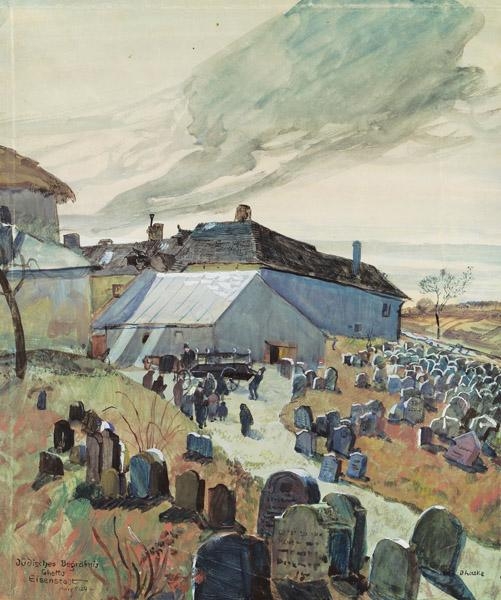 Artwork by Oskar Laske, Jüdisches Begräbnis im Ghetto von Eisenstadt, Made of Watercolor on paper