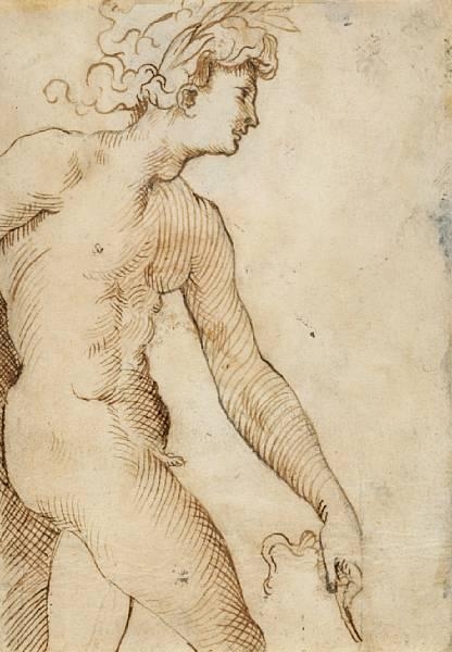 Artwork by Italian School, 16th Century, Striding ahtlete, Made of pen and brown ink on paper