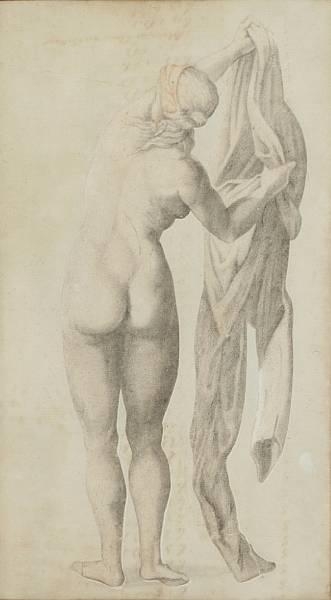 Artwork by Italian School, 16th Century, Helen disrobing, Made of black and red chalks on paper
