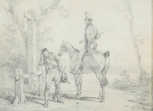 Man on horseback and gameskeeper by Horace Vernet