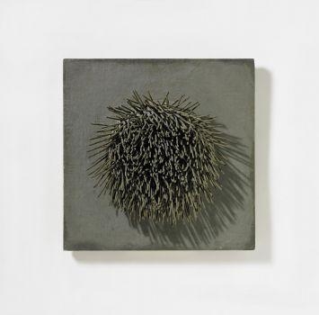 Artwork by Günther Uecker, Untitled, Made of Kinetic nails object on a pivoted metal trestle