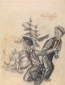 2 works: Sketches for the Poster "Defend the Motherland Children! ... - Alexei Pakhomov