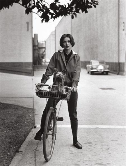 Audrey Hepburn on her Bike at Paramount Studios, Press Print, 1957