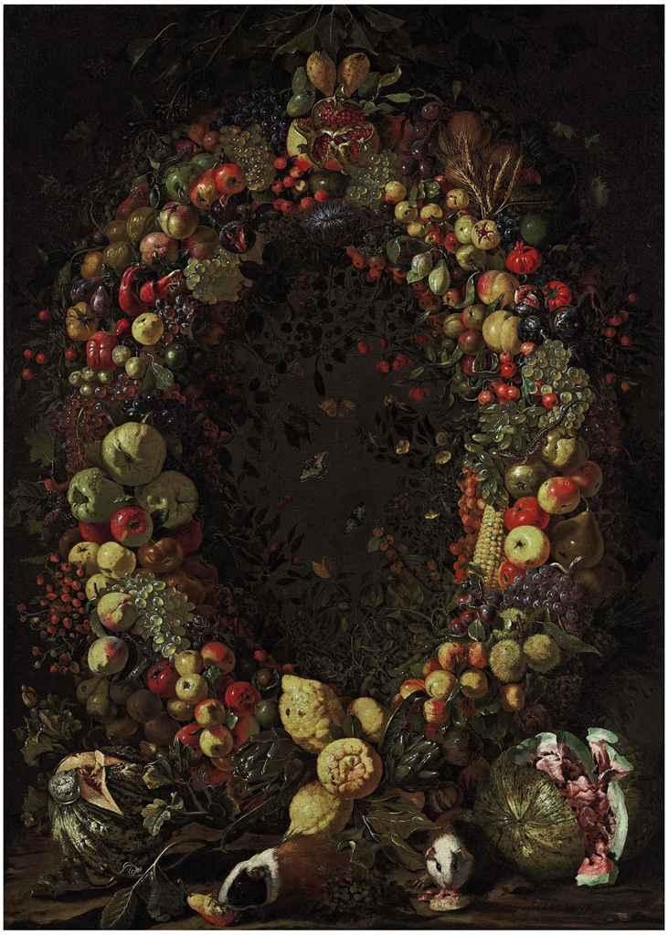 Luca Forte | A garland of fruit with guinea pigs and watermelons ...
