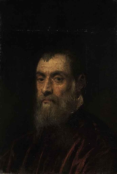 Portrait of a bearded man, bust-length, in a red gown by Jacopo Tintoretto