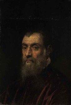 Portrait of a bearded man, bust-length, in a red gown - Jacopo Tintoretto