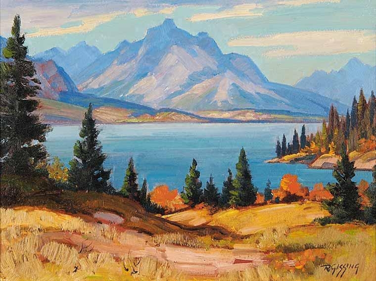 Artwork by Roland Gissing, Columbia Lake, Made of oil on paper board