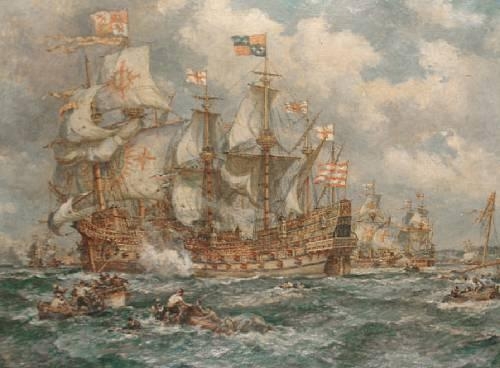 The Ark Royal attacks the Spanish Flagship 1588 by Bernard Finegan Gribble
