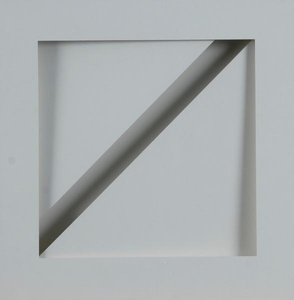 Artwork by Tom Mosley, Shadow Box, Made of Multiple.  White paper, painted plexiglas and framed woodbox