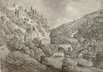 2 works: The Convent of San Cosimato and the Claudian Aqueduct at Vicovaro near Rome, Italy (illustrated); and Figures by the Temple of Venus at Baia near Naples, Italy - Ellis Cornelia Knight