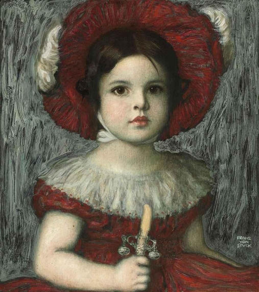 The artist's daughter Mary in a red hat by Franz von Stuck