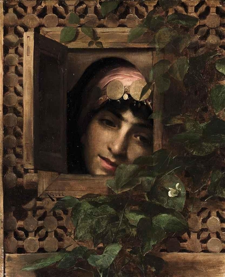 An Oriental woman at a window by Theodoros Rallis, 1879