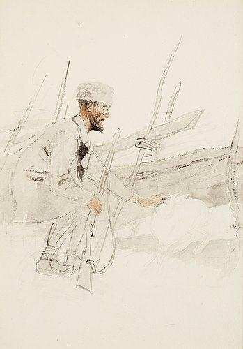 Albert Engström hunting by Bruno Liljefors