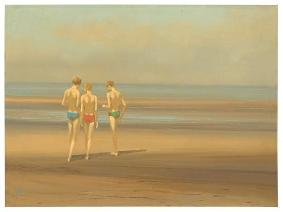 Artwork by Robert R. Bliss, Three Boys on the Beach, Made of Oil on board