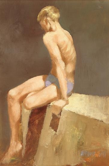Boy Seated on a Rock by Robert R. Bliss, 1969