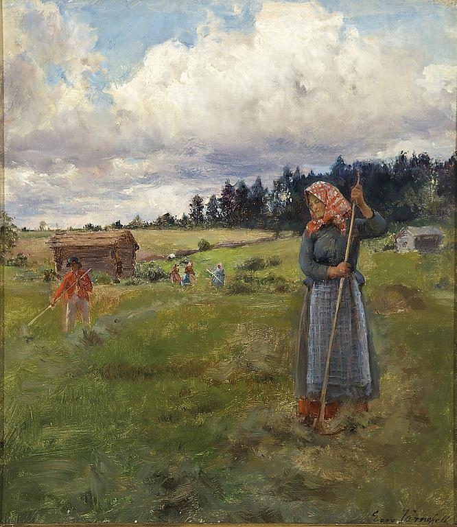 Haymaking on the Yard of Kerppola by Eero Järnefelt, 1890