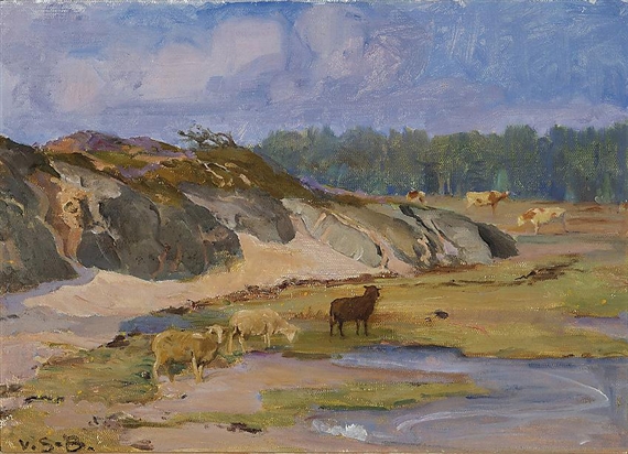 Sheep and Cows on a Meadow by Venny Soldan-Brofeldt
