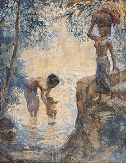 Bathing in the water by Willy Sluiter, 1923