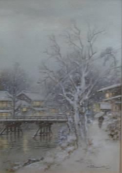 Artwork by Manjiro Terauchi, Village in Falling Snow, Made of Watercolour