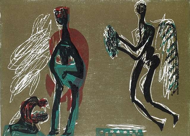 Artwork by HAP  Grieshaber, 2 works: Die Sowjets; Dank und Vergötzung, Made of Woodcut