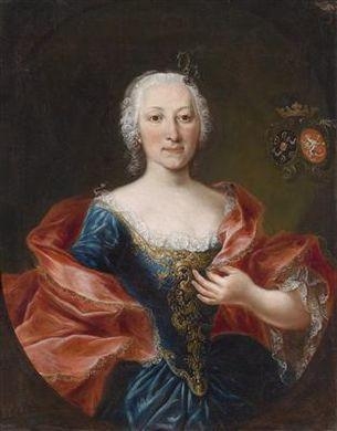 Portrait of a noble lady, with an unidentified alliance coat of arms at upper right by Austrian School, 18th Century, 18th century