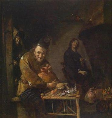 A tavern scene with drinking peasants by Abraham Diepraam