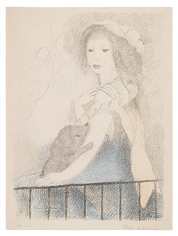 Marie Laurencin、YOUNG GIRL WITH DOG Women With Dog : Marie Laurencin : 1924 : Archival Quality