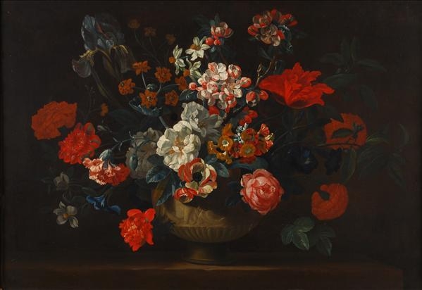Artwork by Pieter Hardimé, Still life with a vase of flowers on a ledge, Made of Oil on canvas