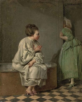 A lady at her bath, with a maidservant - Marc Antoine Parelle