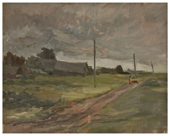 Artwork by Maria Alexeeevna Gorokhova, Village Landscape, Made of Oil in canvas