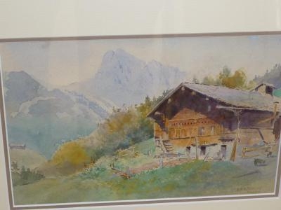 Artwork by Henry Richard Beadon Donne, A Mountain Farmstead, Made of watercolour and pencil