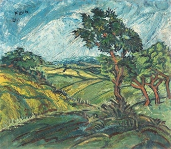 Landschaft mit vier Bäumen - Waldemar Flaig